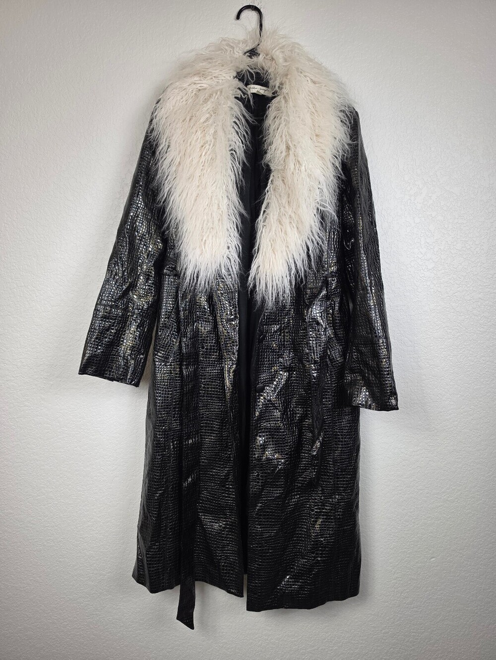 Free People Faux Fur Collar Long Penny Lane Coat